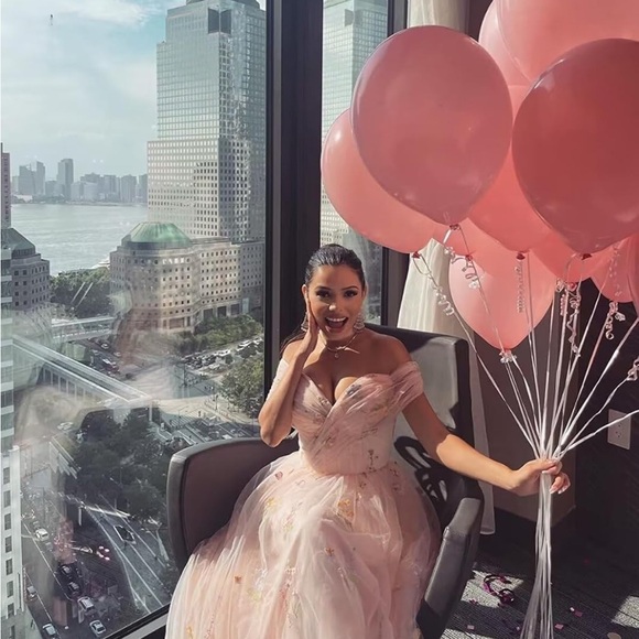 Women's Puffy Sleeve Tulle Prom Dresses Tea Length Flower Lace. - Picture 5 of 6